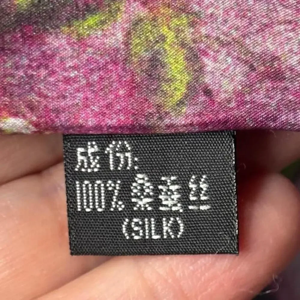Luxury 100% Mulberry Silk Rose Floral Graphic Print Pashmina Scarf Fringe Trim